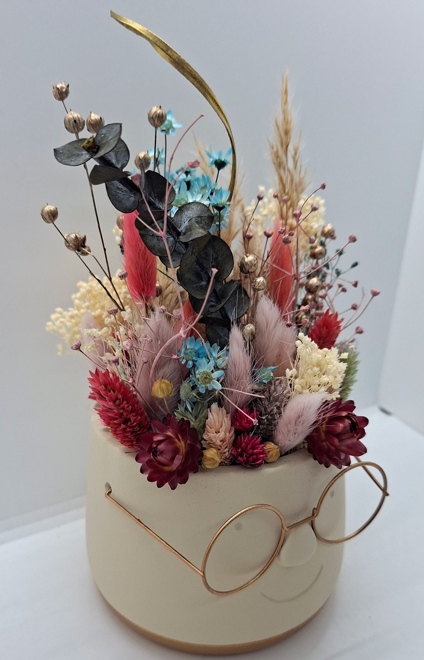 Plantenpotje met gezichtje & droogbloemetjes - Medium