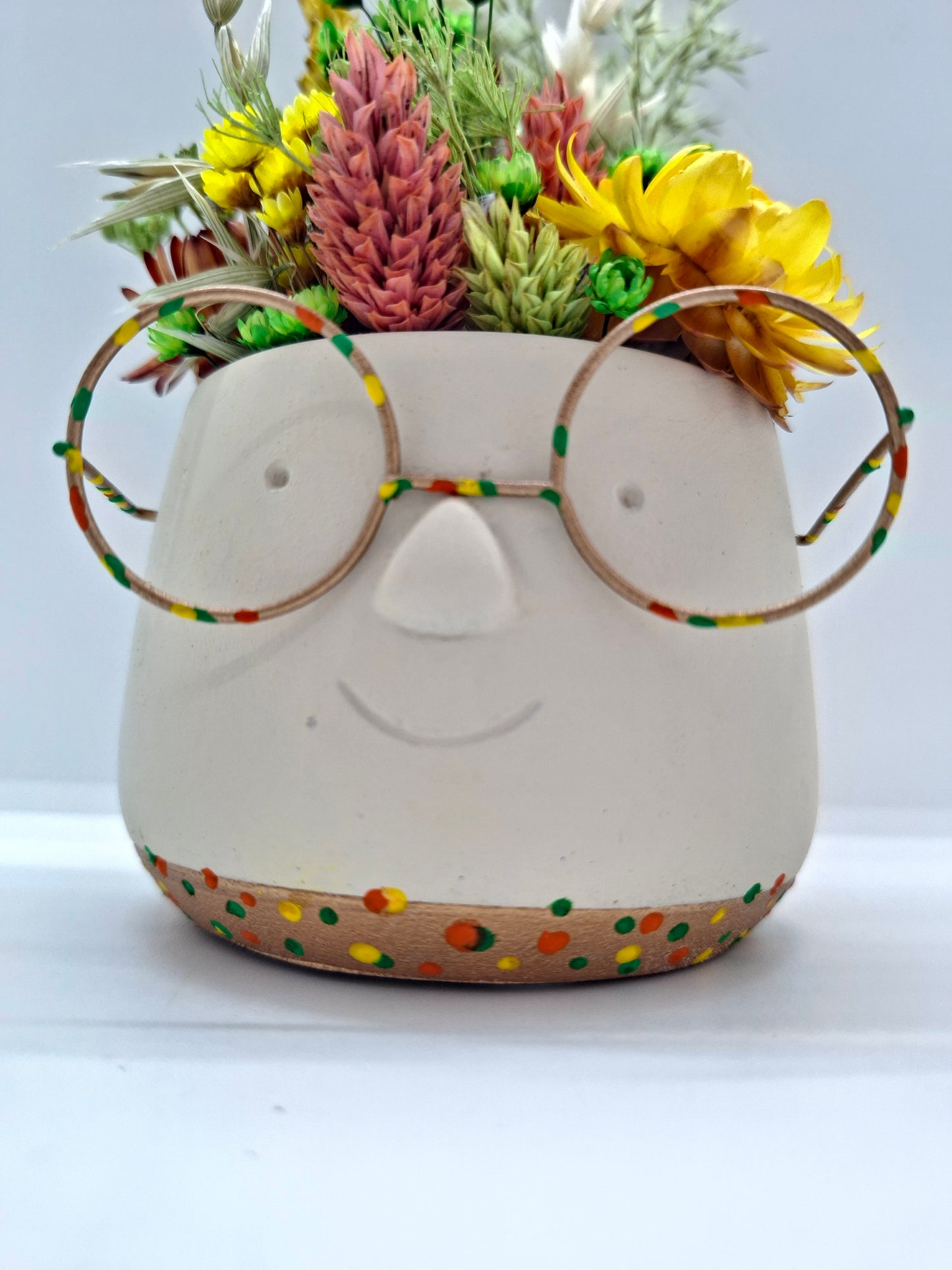 Plantenpotje met gezichtje & droogbloemetjes - Small