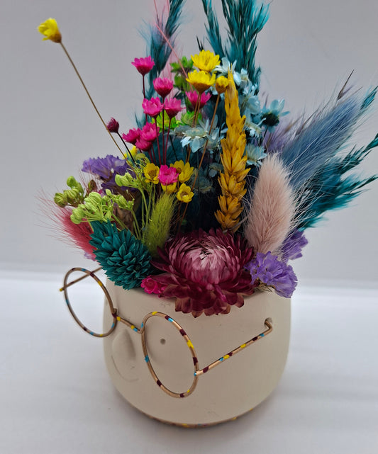 Plantenpotje met gezichtje & droogbloemetjes - Small