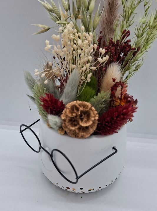 Plantenpotje met gezichtje & droogbloemetjes - Small