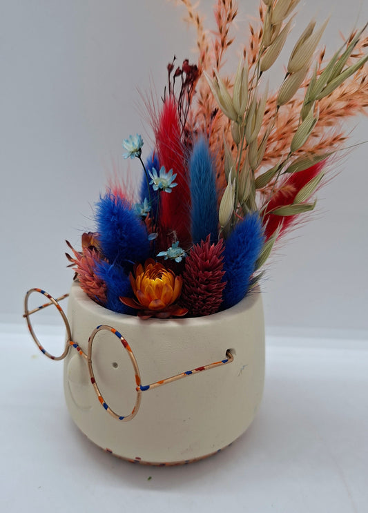 Plantenpotje met gezichtje & droogbloemetjes - Small