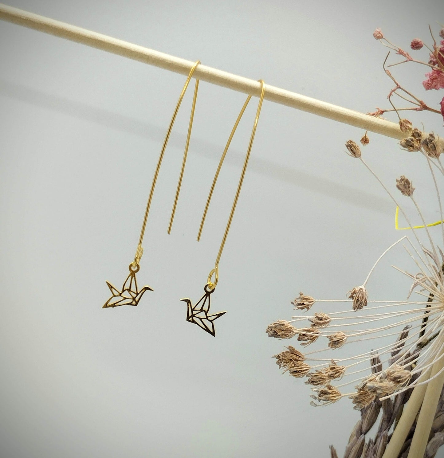 Oorbellenset - kleine origami vogeltjes - lange hangers/goud (nikkelvrij)