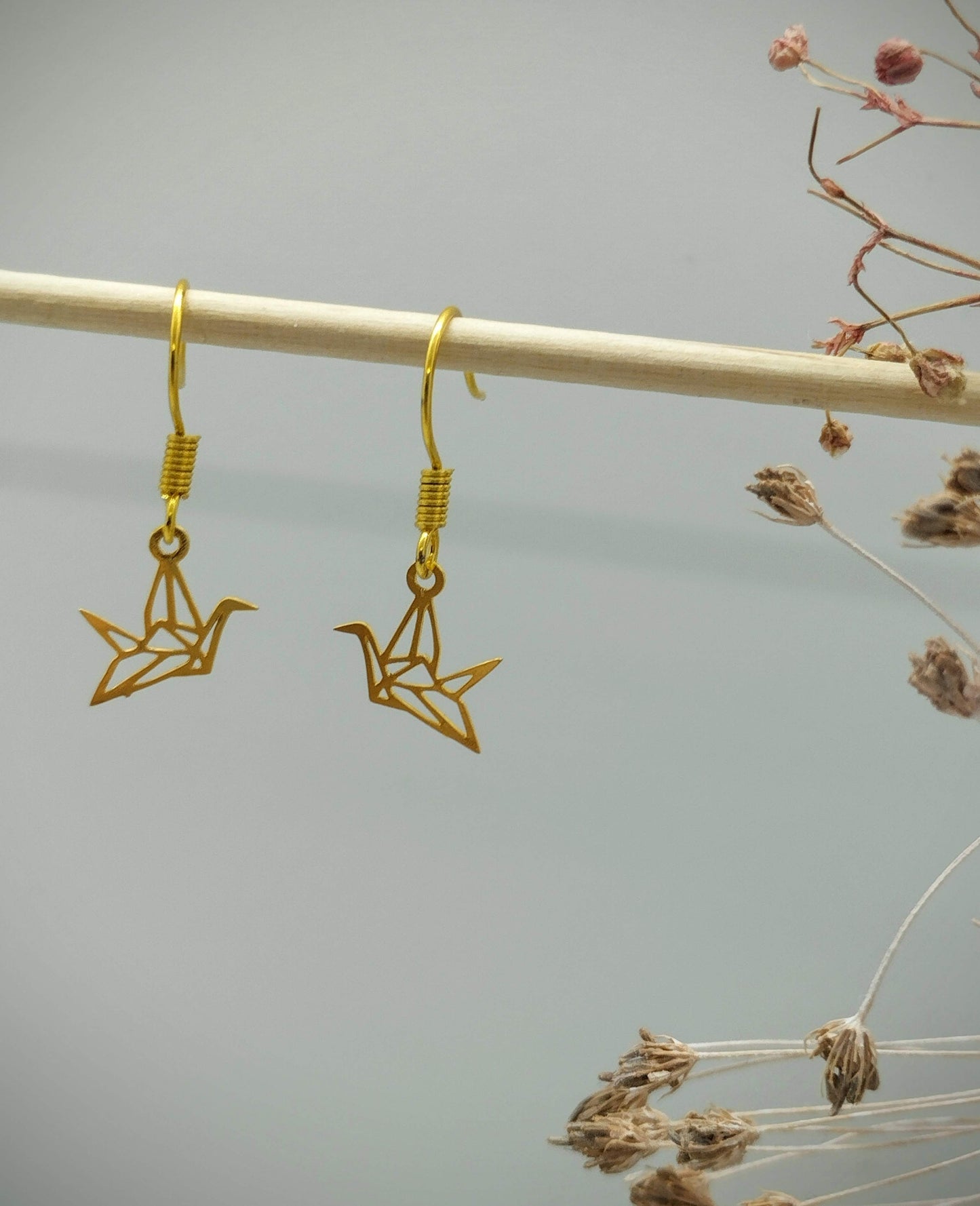 Oorbellenset - kleine origami vogeltjes - hangers/goud (nikkelvrij)