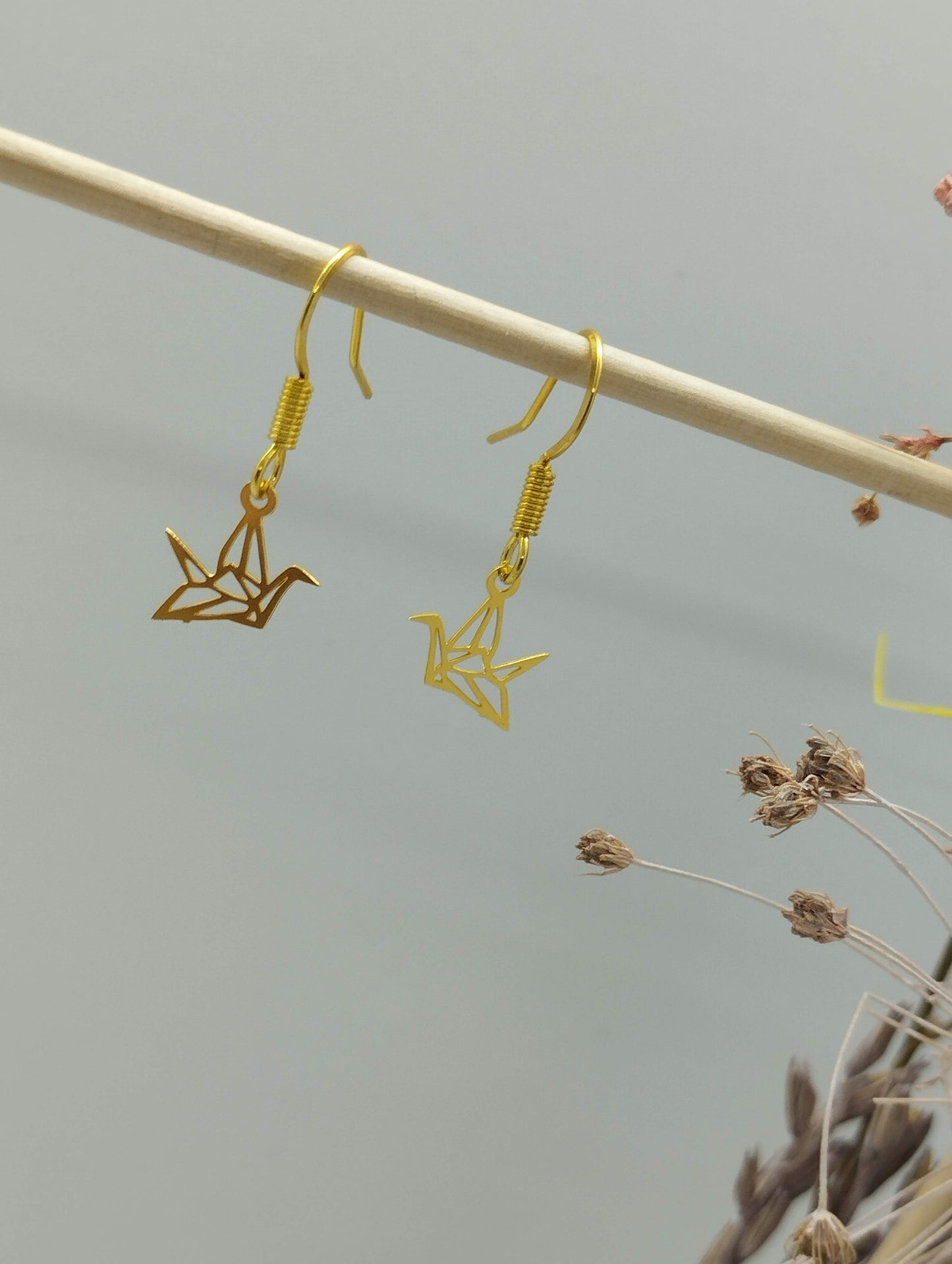 Oorbellenset - kleine origami vogeltjes - hangers/goud (nikkelvrij)