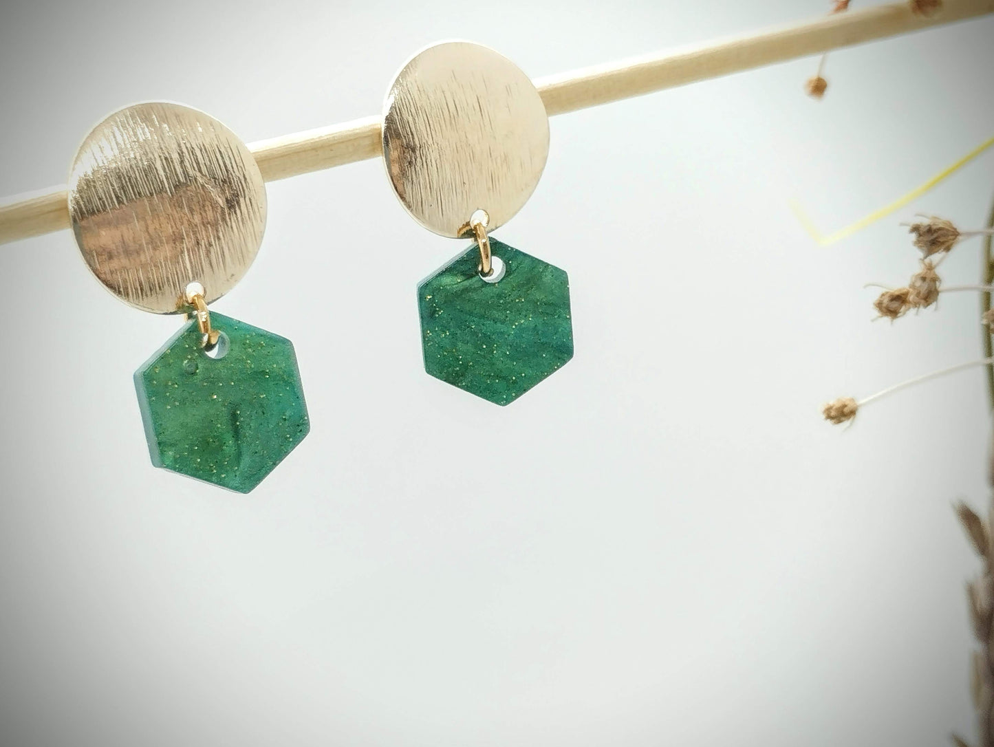 Oorbellenset Resin hangertjes Hexagon Ocean Green (Rose- Nikkelvrij)
