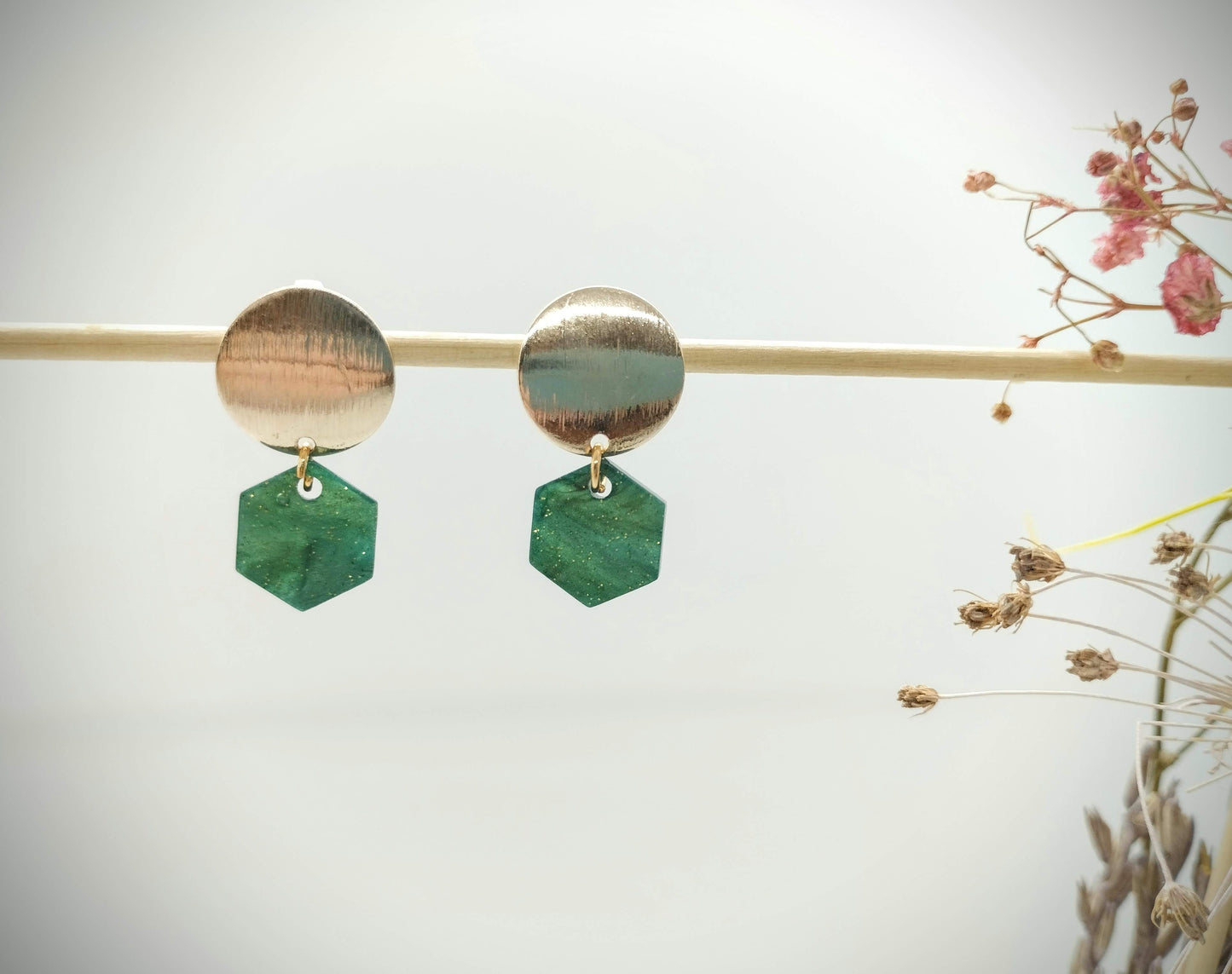 Oorbellenset Resin hangertjes Hexagon Ocean Green (Rose- Nikkelvrij)