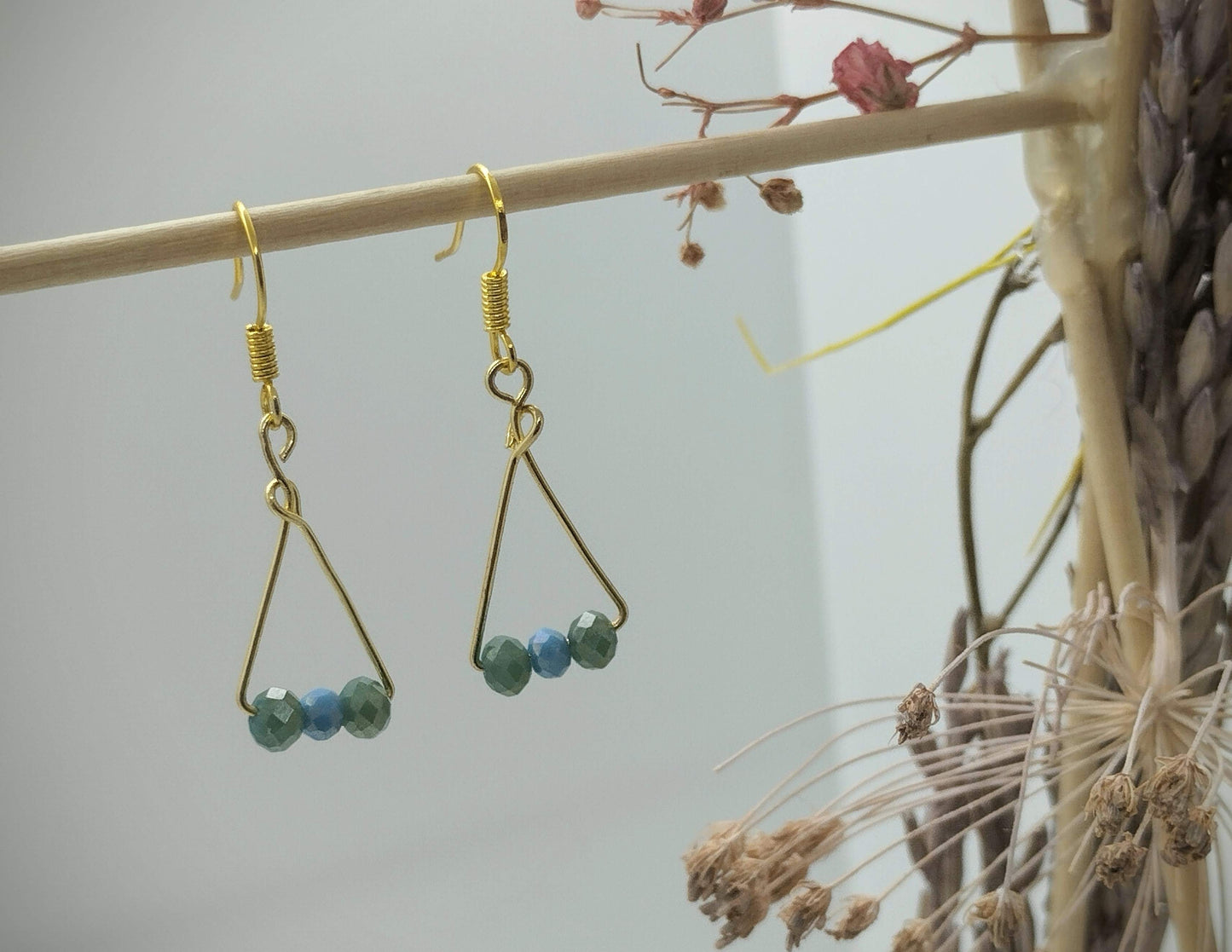 Oorbellenset triangle pearls - kleine Hanger (Goud- Nikkelvrij)