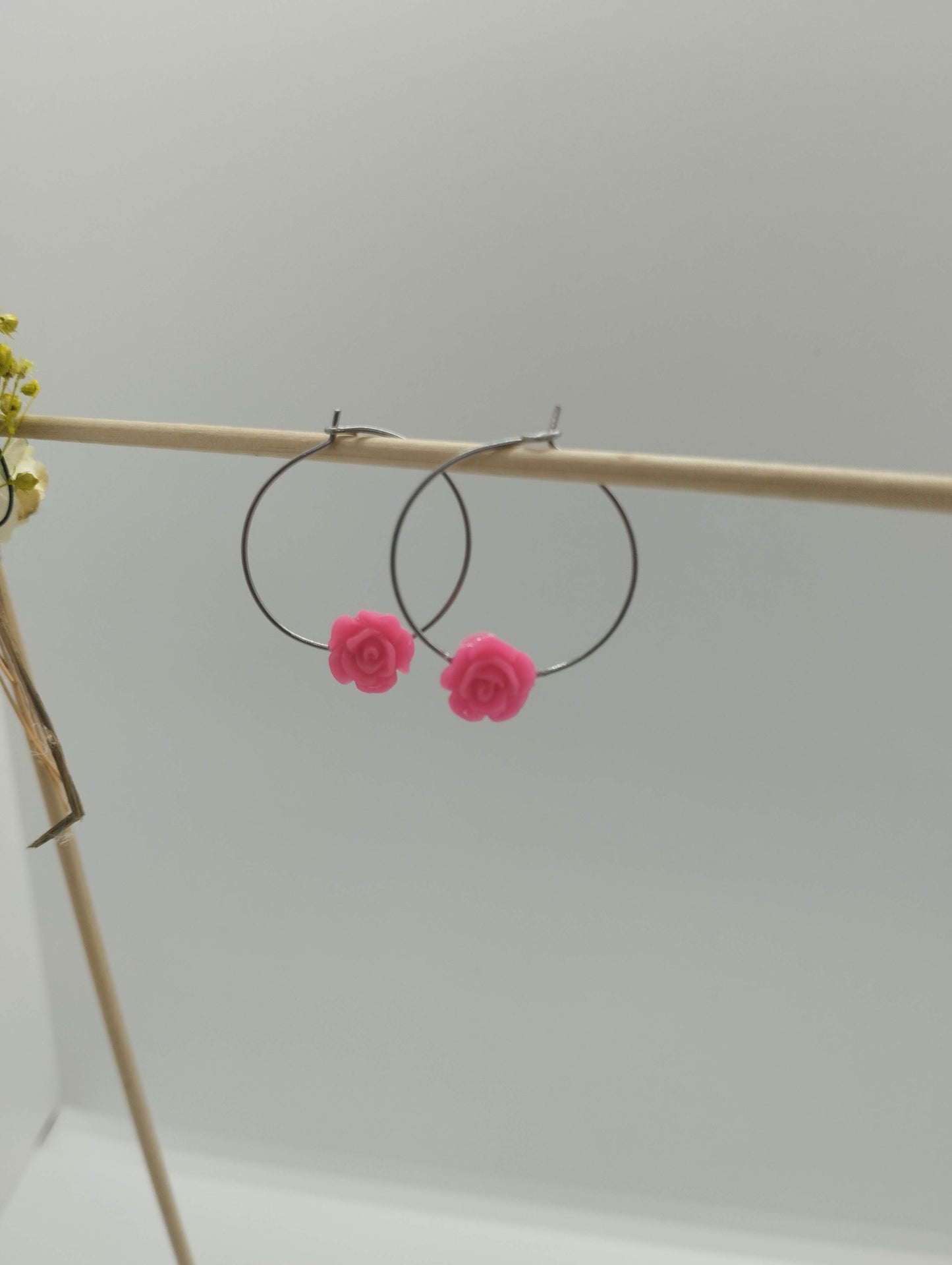 Oorbellenset bloem - ronde Hangers (zilver - Nikkelvrij)