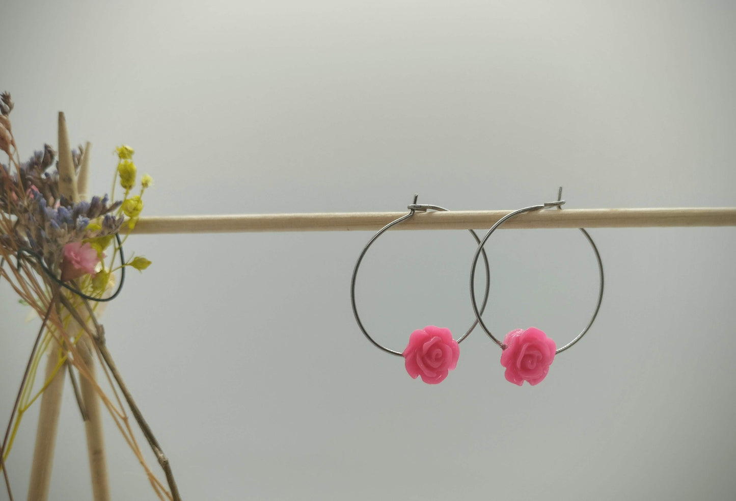 Oorbellenset bloem - ronde Hangers (zilver - Nikkelvrij)