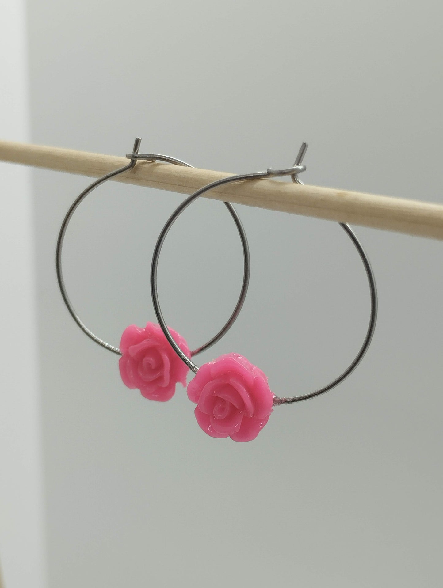 Oorbellenset bloem - ronde Hangers (zilver - Nikkelvrij)