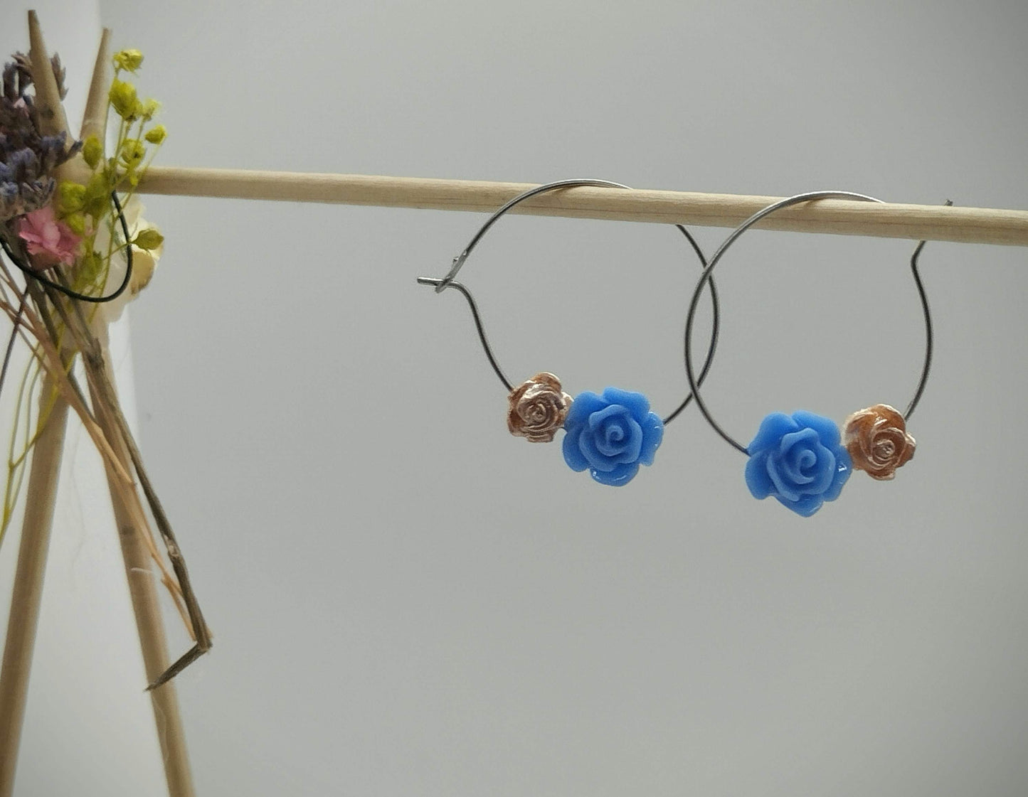 Oorbellenset bloemen - ronde Hangers (zilver - Nikkelvrij)