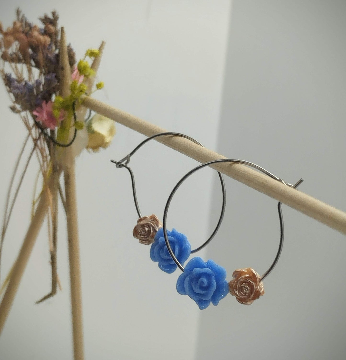 Oorbellenset bloemen - ronde Hangers (zilver - Nikkelvrij)