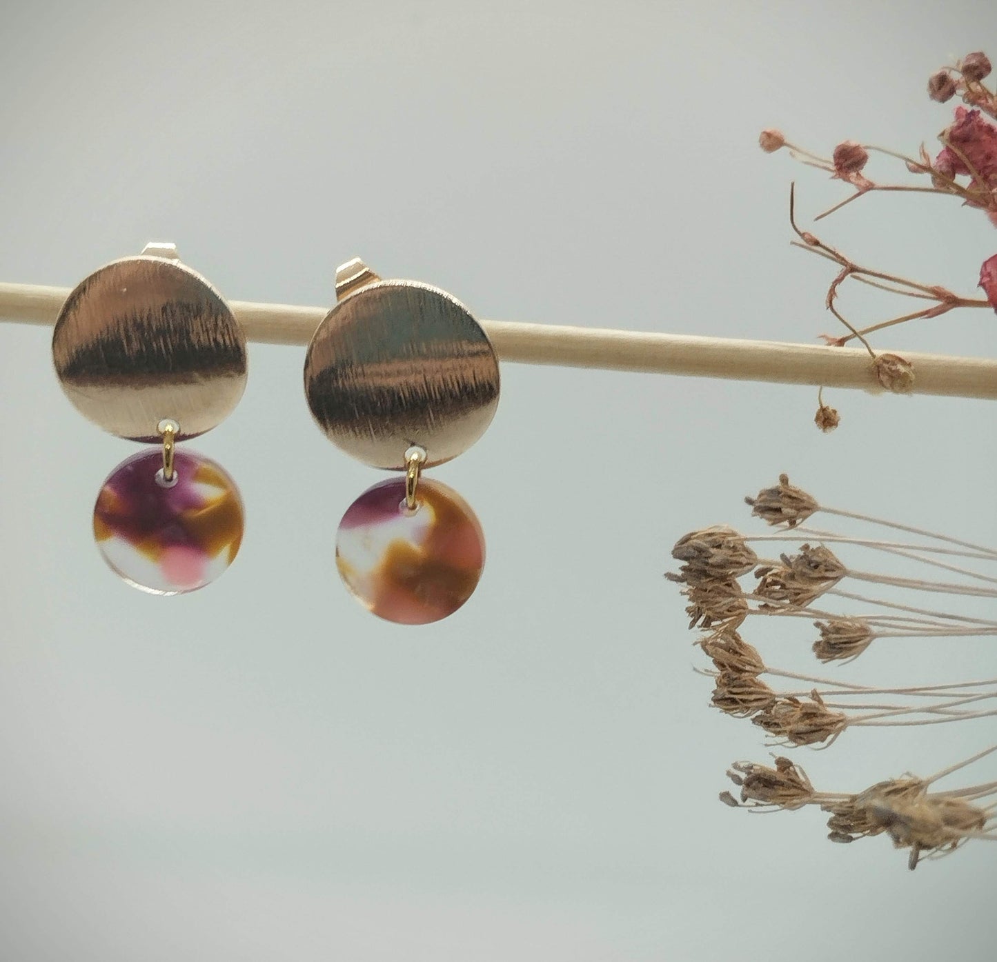 Oorbellenset Resin hangertjes Rond Mixed color (Rose- Nikkelvrij)