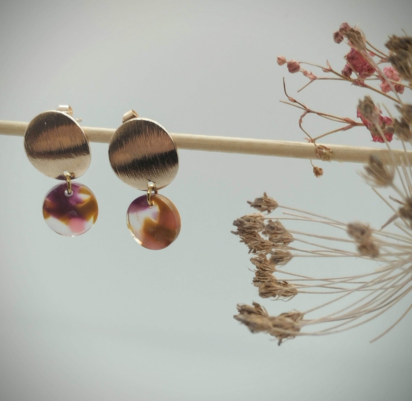Oorbellenset Resin hangertjes Rond Mixed color (Rose- Nikkelvrij)