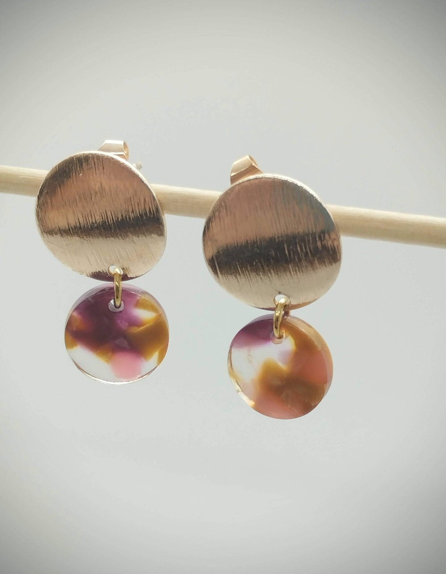 Oorbellenset Resin hangertjes Rond Mixed color (Rose- Nikkelvrij)