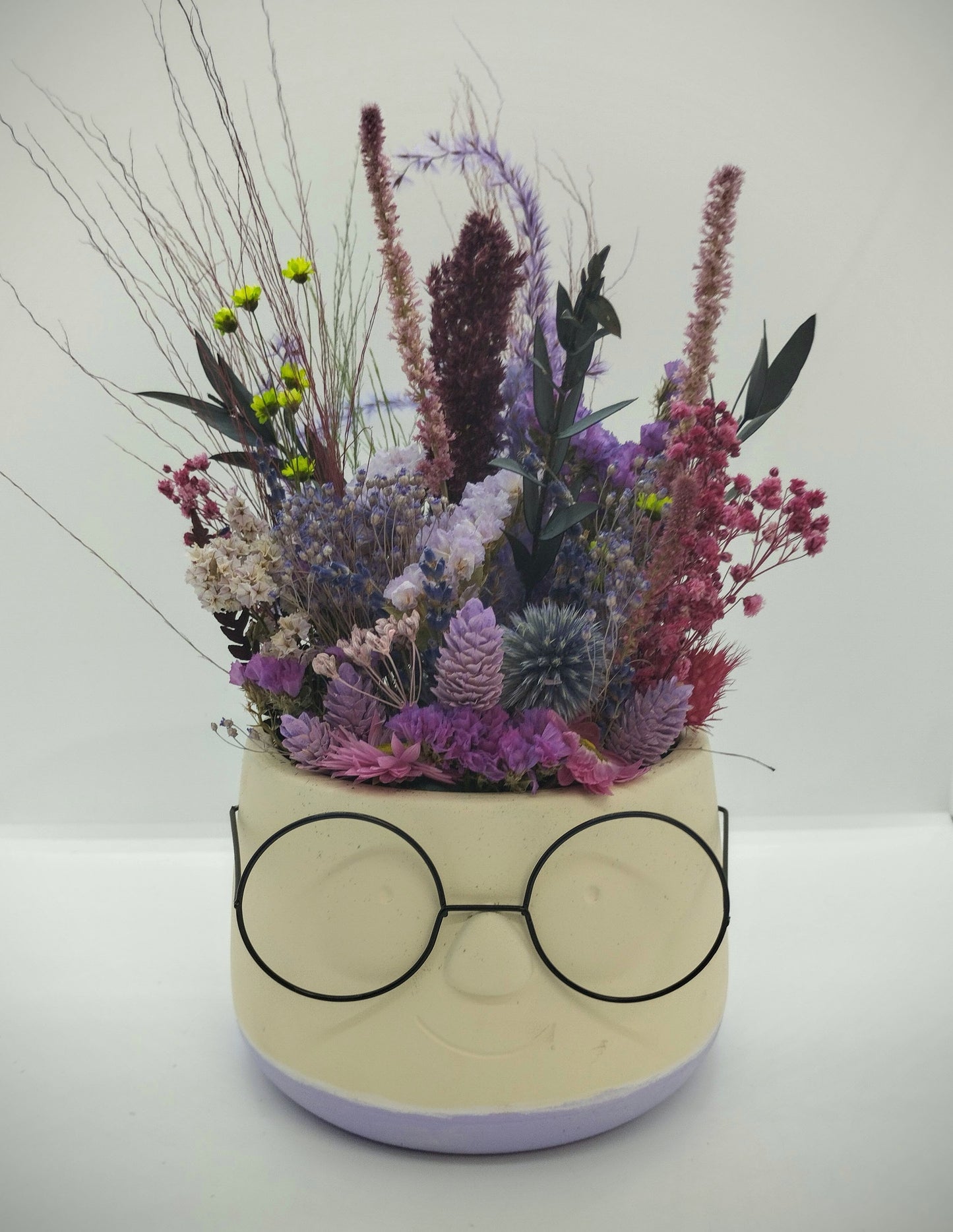 Plantenpotje met gezichtje & droogbloemetjes - Medium