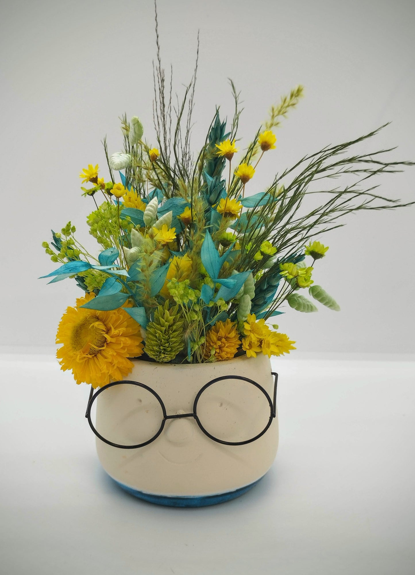 Plantenpotje met gezichtje & droogbloemetjes - Small