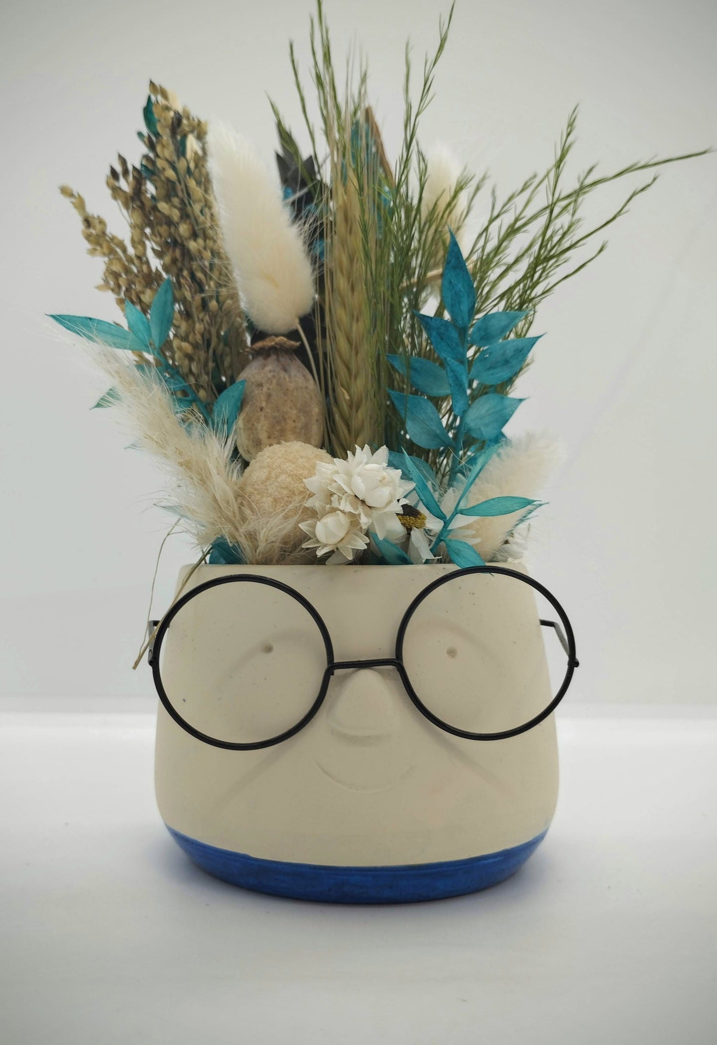 Plantenpotje met gezichtje & droogbloemetjes - Small