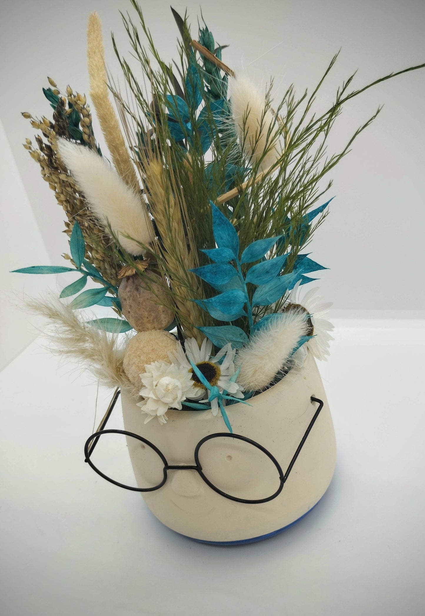 Plantenpotje met gezichtje & droogbloemetjes - Small