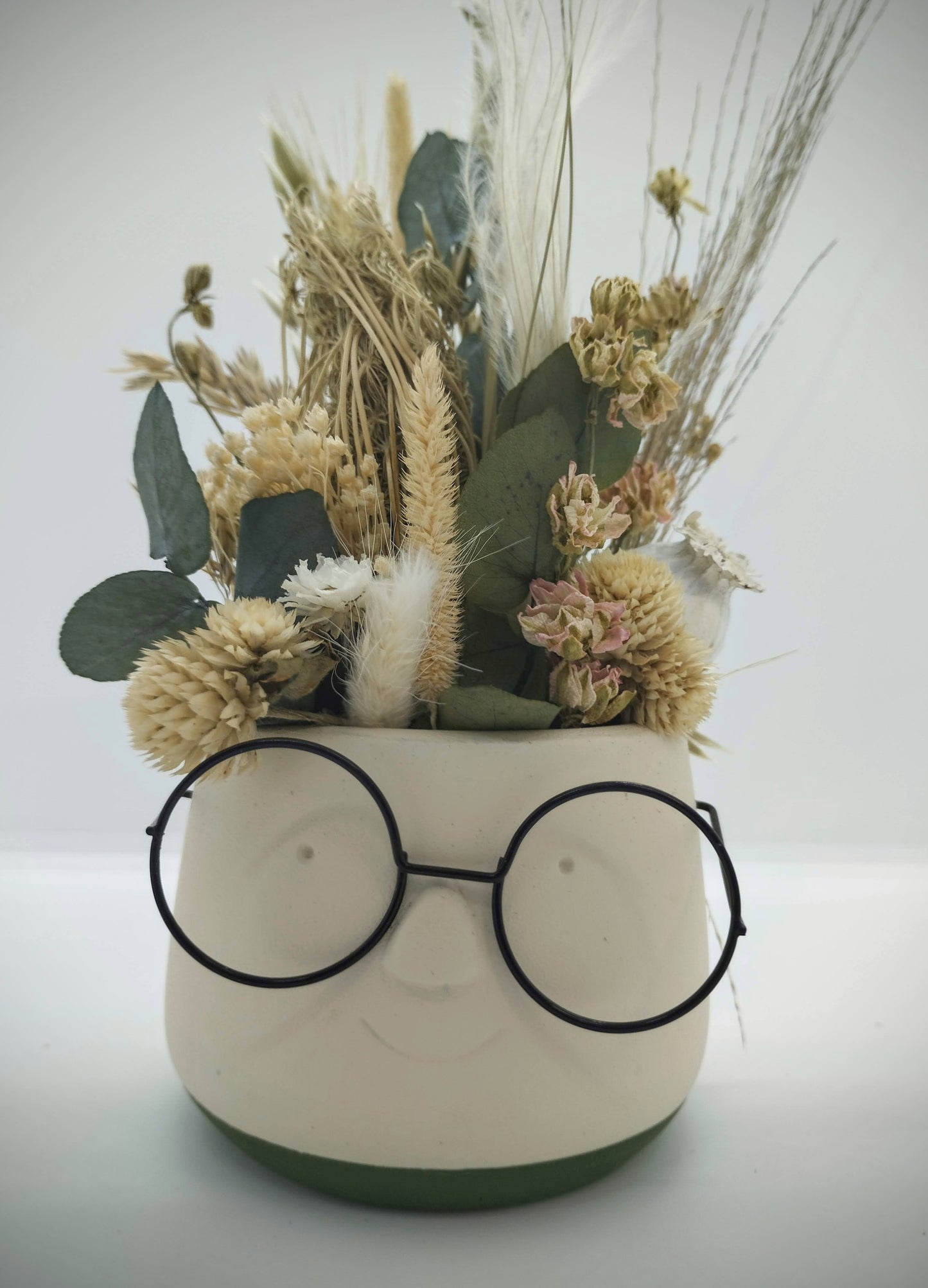 Plantenpotje met gezichtje & droogbloemetjes - Small