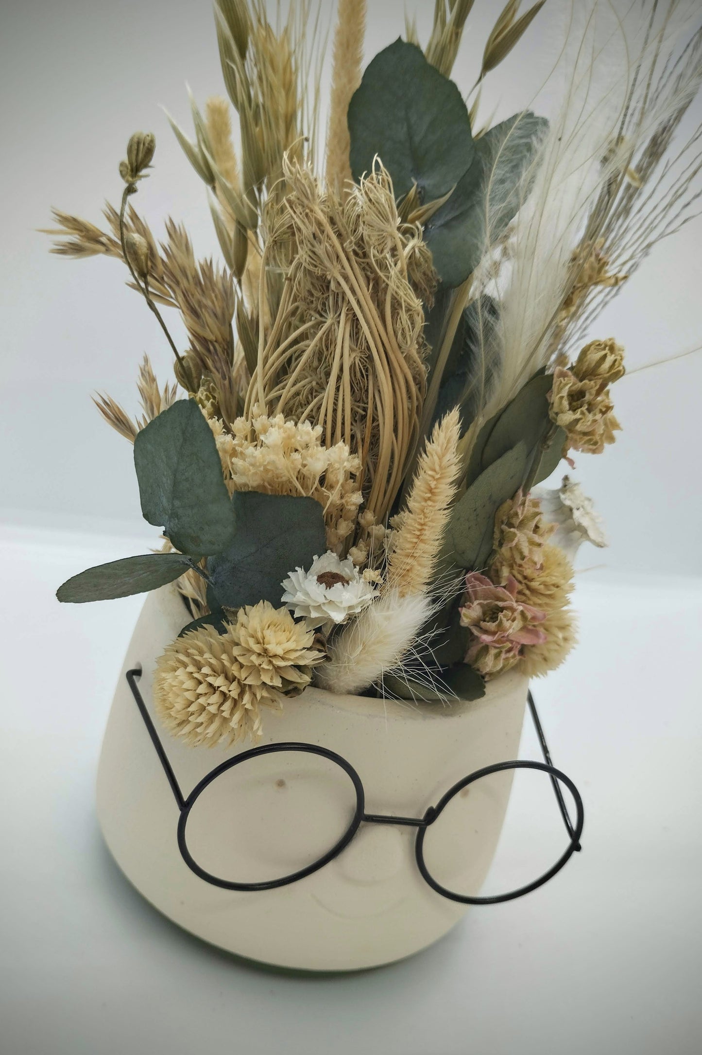Plantenpotje met gezichtje & droogbloemetjes - Small