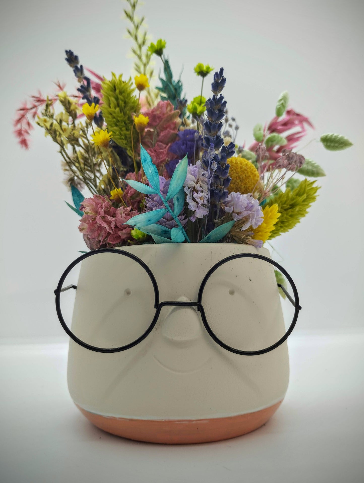 Plantenpotje met gezichtje & droogbloemetjes - Small