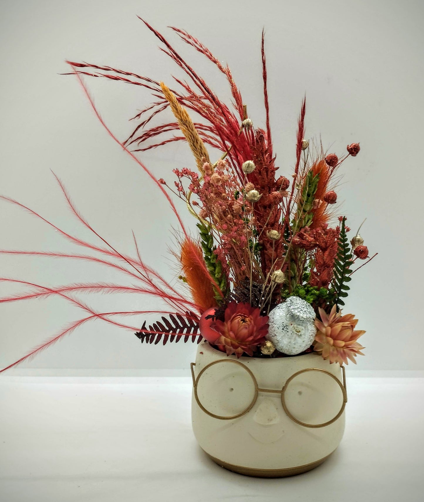 Plantenpotje met gezichtje & droogbloemetjes - Small