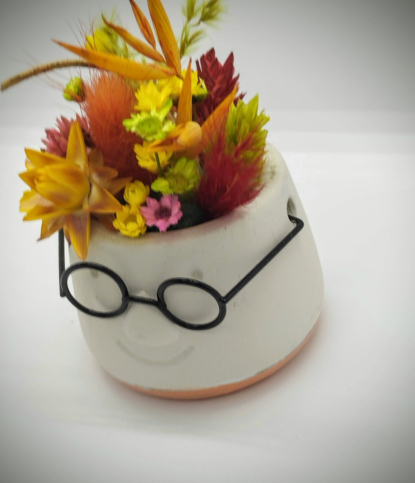 MINI Plantenpotje met gezichtje & droogbloemetjes