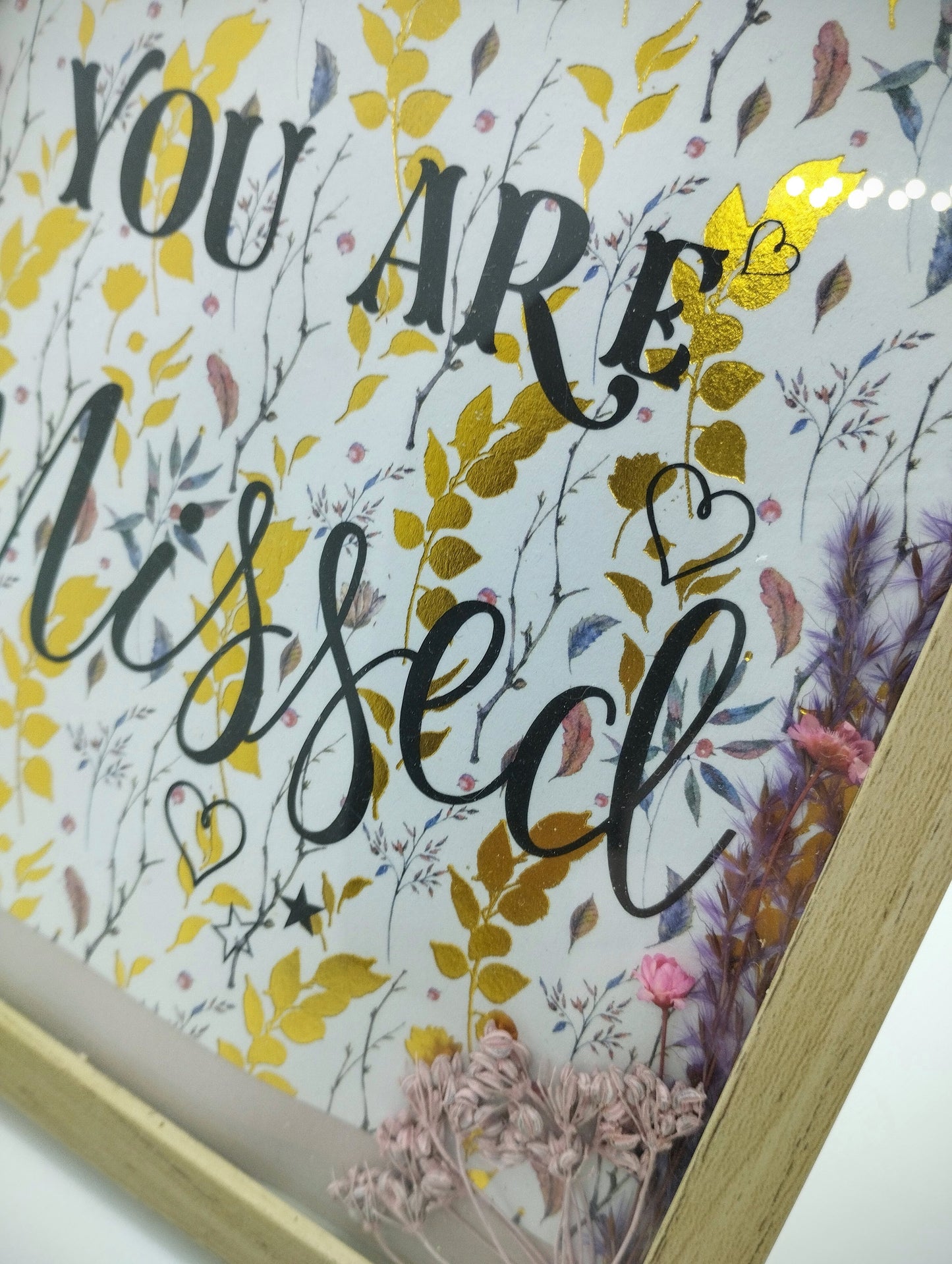 Vierkante kader met Quote en droogbloemen (medium)