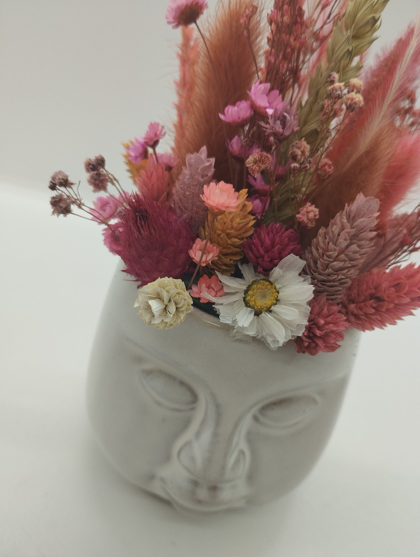 Geglazuurd Plantenpotje met gezichtje & droogbloemetjes