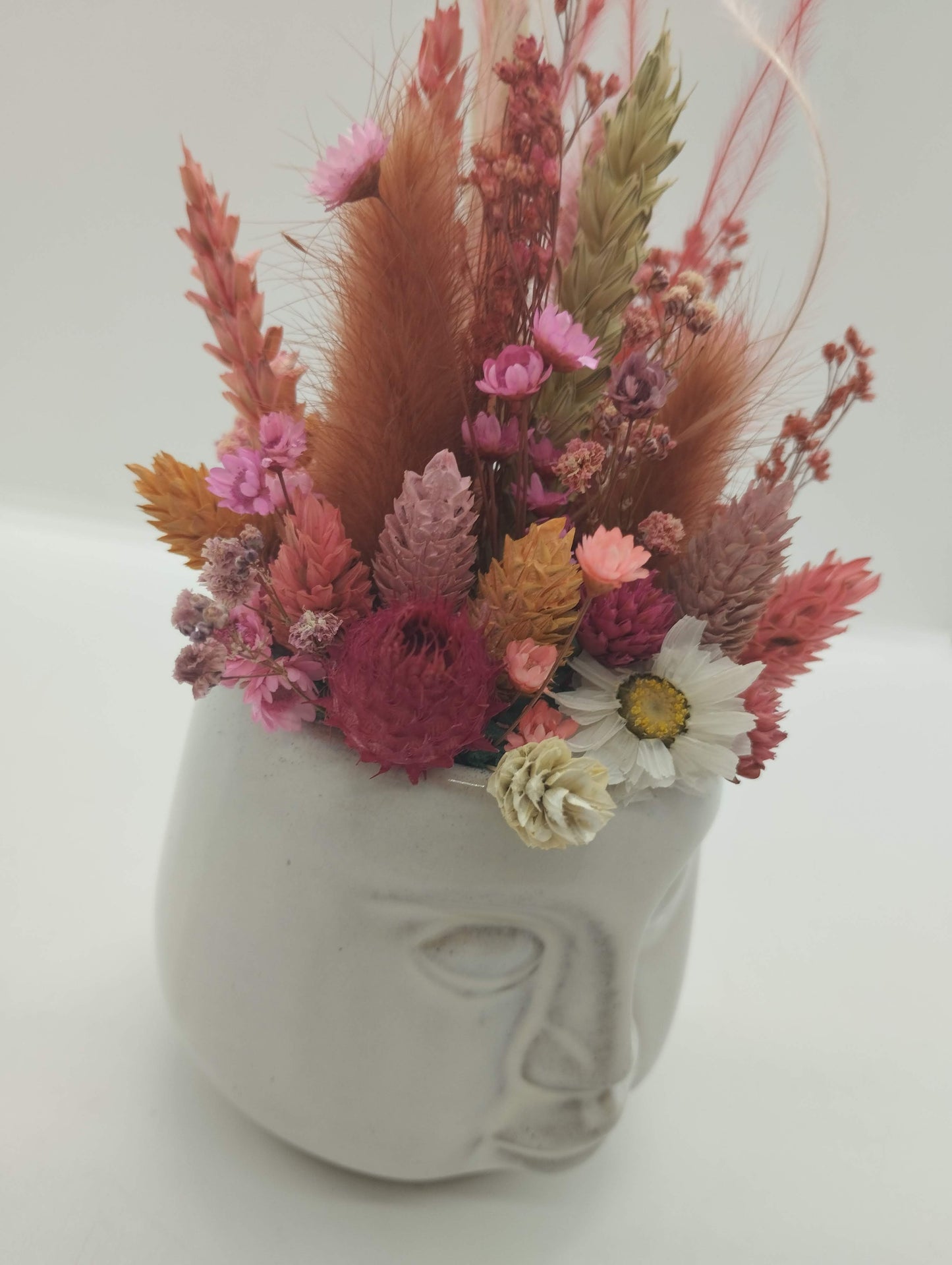 Geglazuurd Plantenpotje met gezichtje & droogbloemetjes