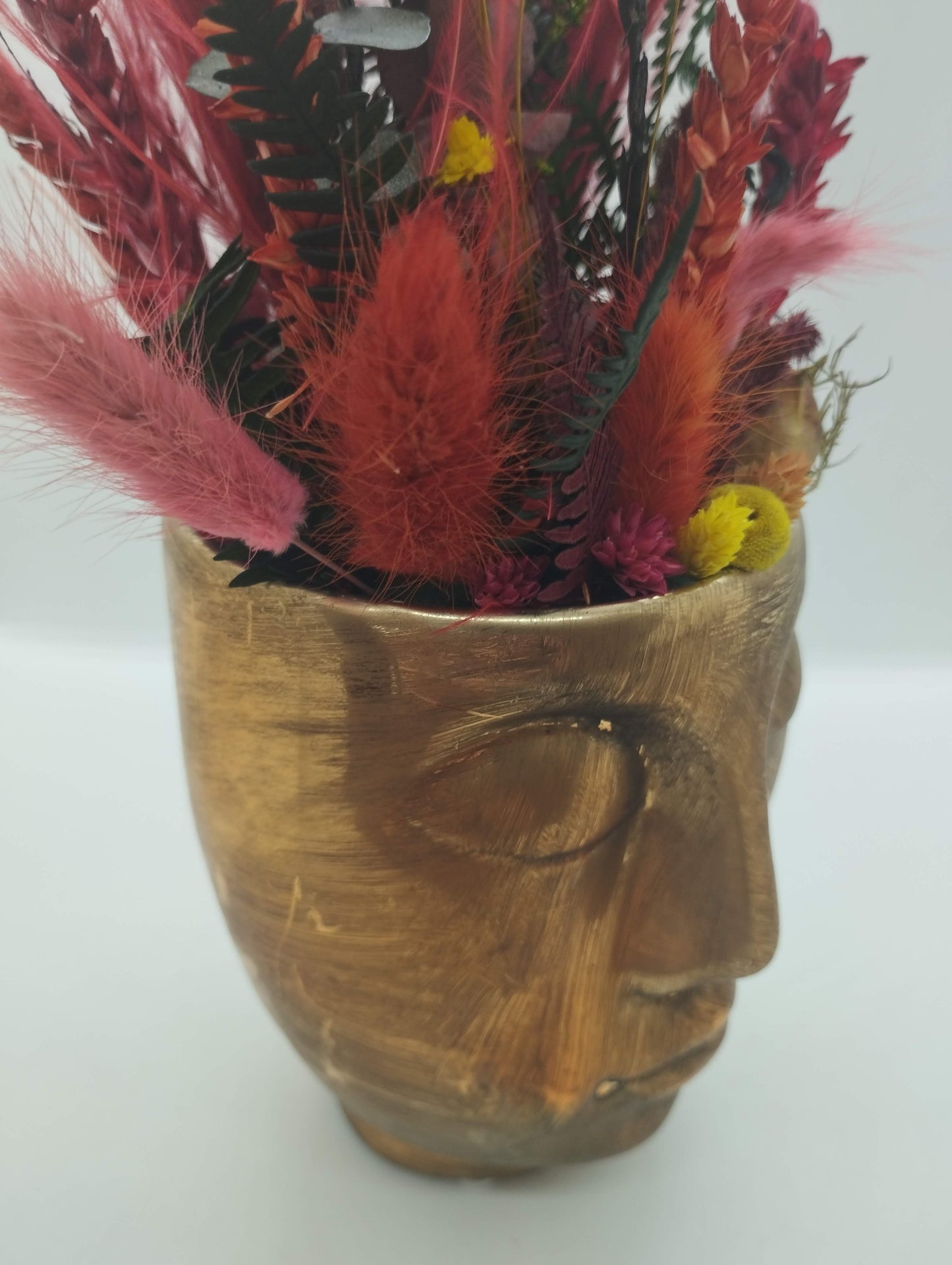 Plantenpotje met gezichtje & droogbloemetjes - Koper