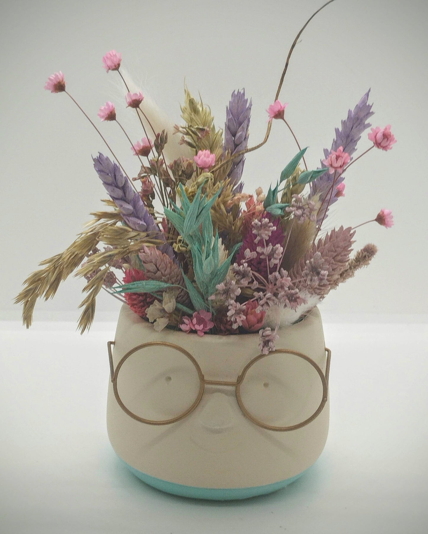Plantenpotje met gezichtje & droogbloemetjes - Small