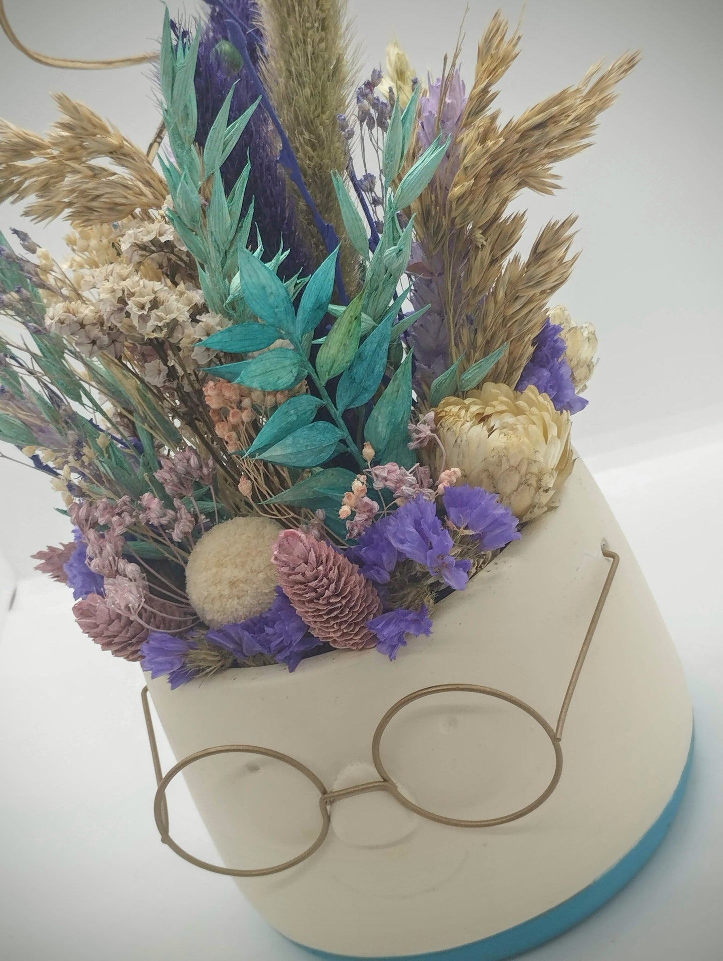 Plantenpotje met gezichtje & droogbloemetjes - Medium