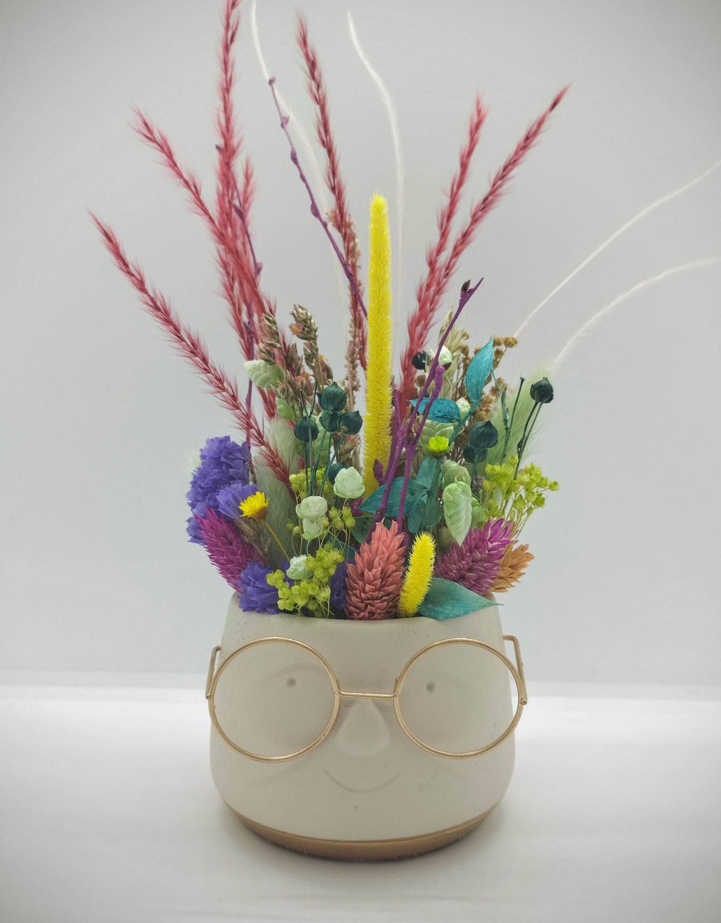 Plantenpotje met gezichtje & droogbloemetjes - Small