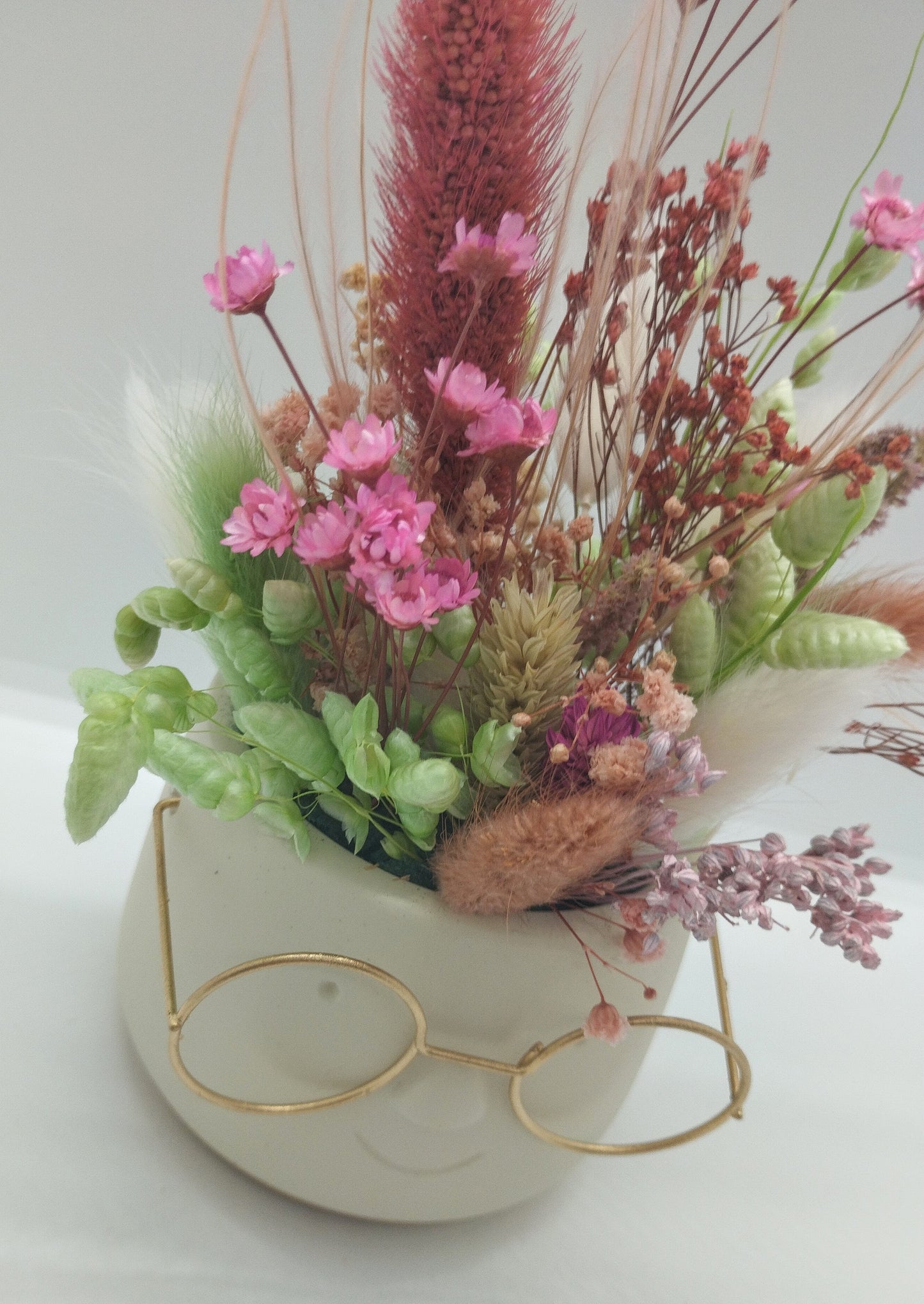 Plantenpotje met gezichtje & droogbloemetjes - Small