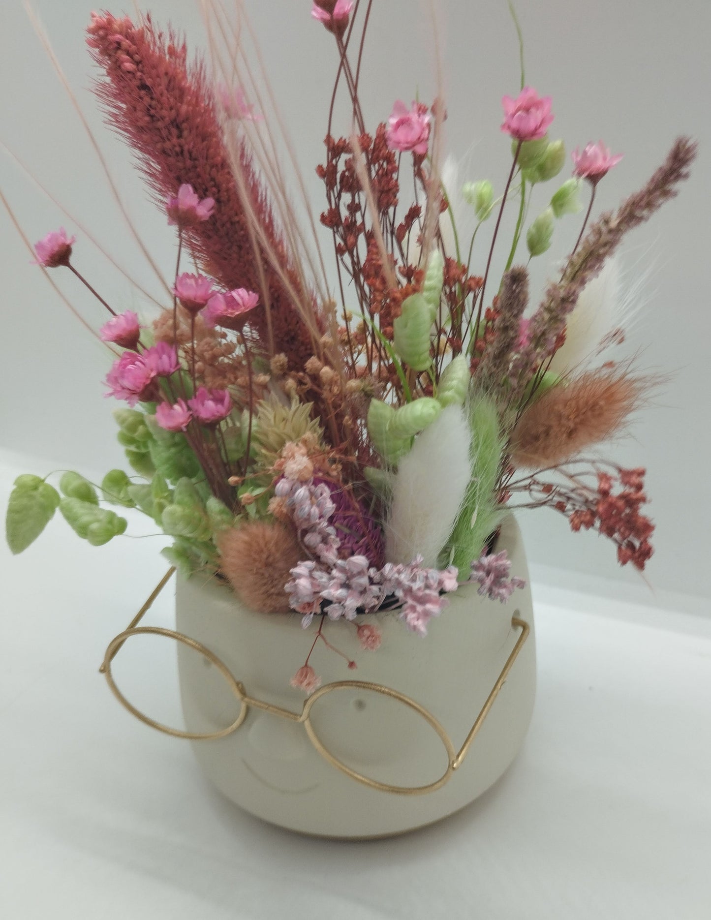 Plantenpotje met gezichtje & droogbloemetjes - Small