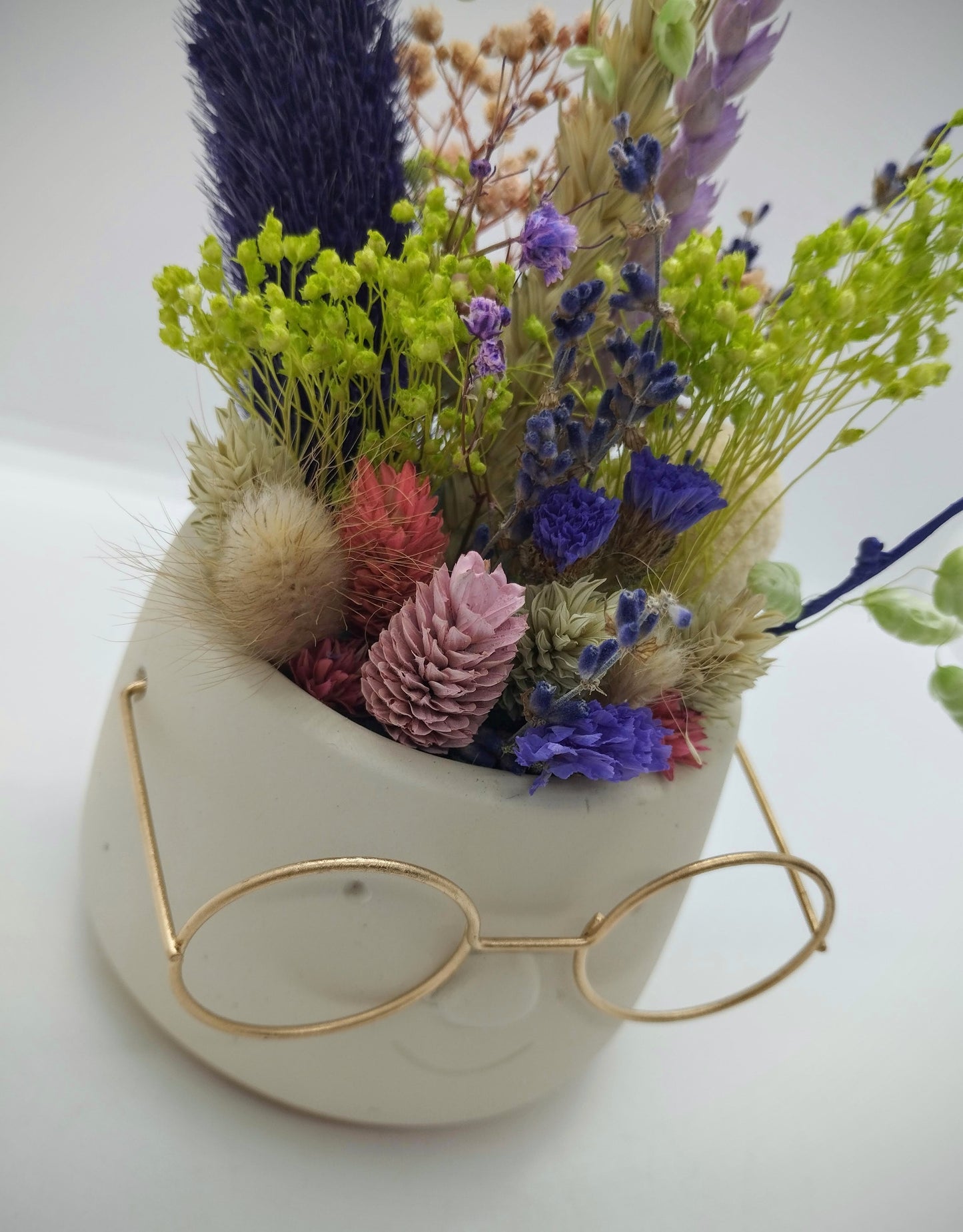 Plantenpotje met gezichtje & droogbloemetjes - Small