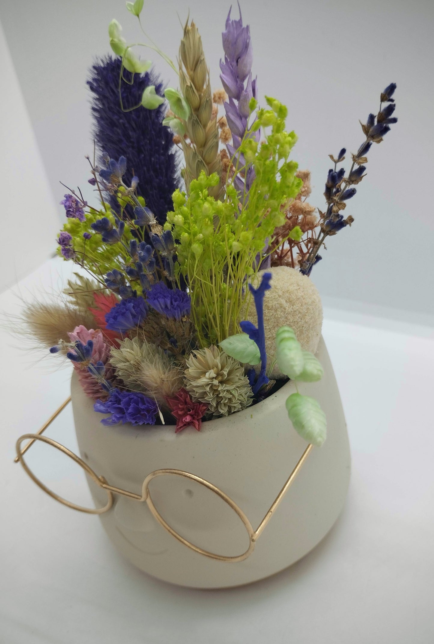 Plantenpotje met gezichtje & droogbloemetjes - Small