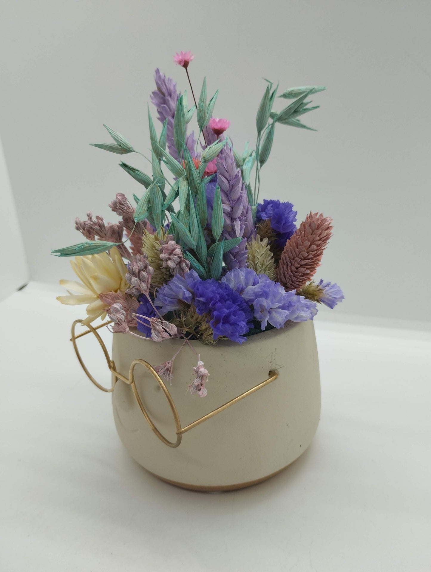 Plantenpotje met gezichtje & droogbloemetjes - Small