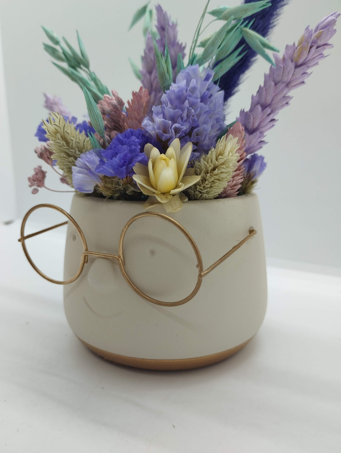 Plantenpotje met gezichtje & droogbloemetjes - Small