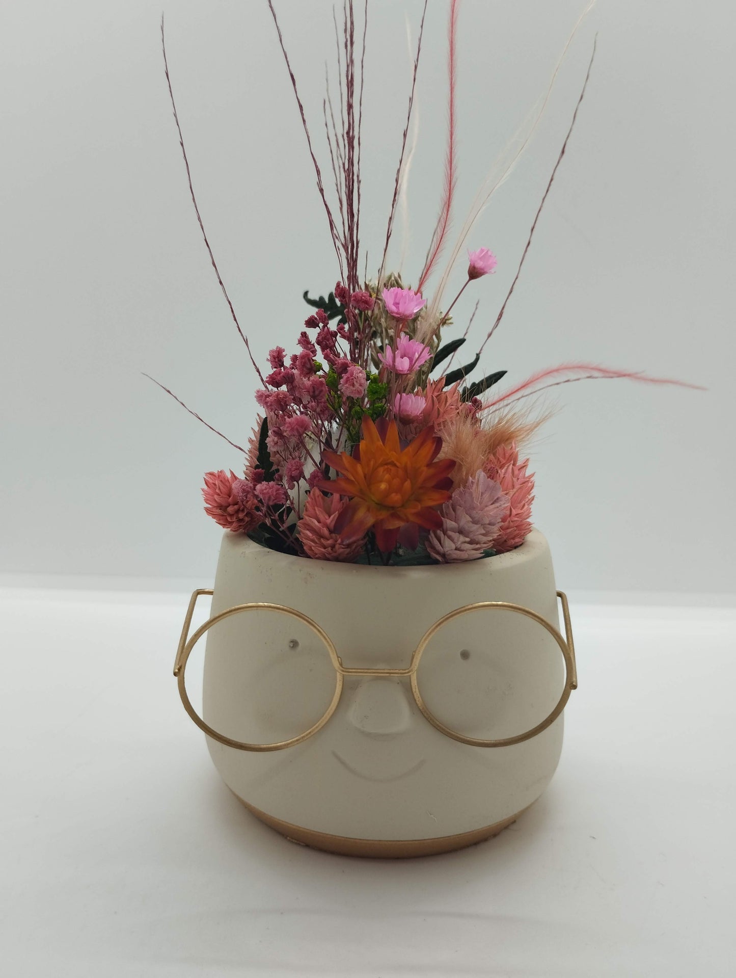 Plantenpotje met gezichtje & droogbloemetjes - Small