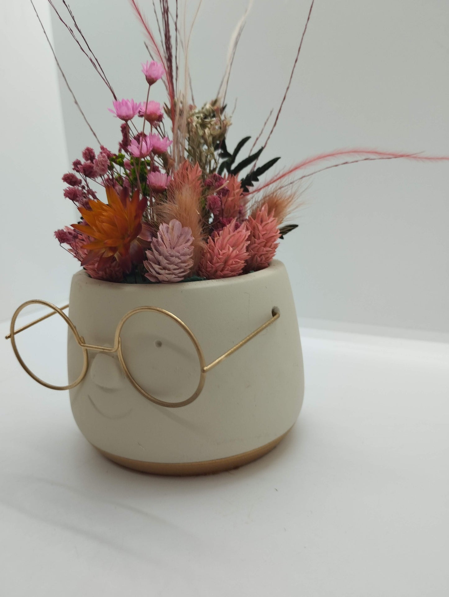 Plantenpotje met gezichtje & droogbloemetjes - Small