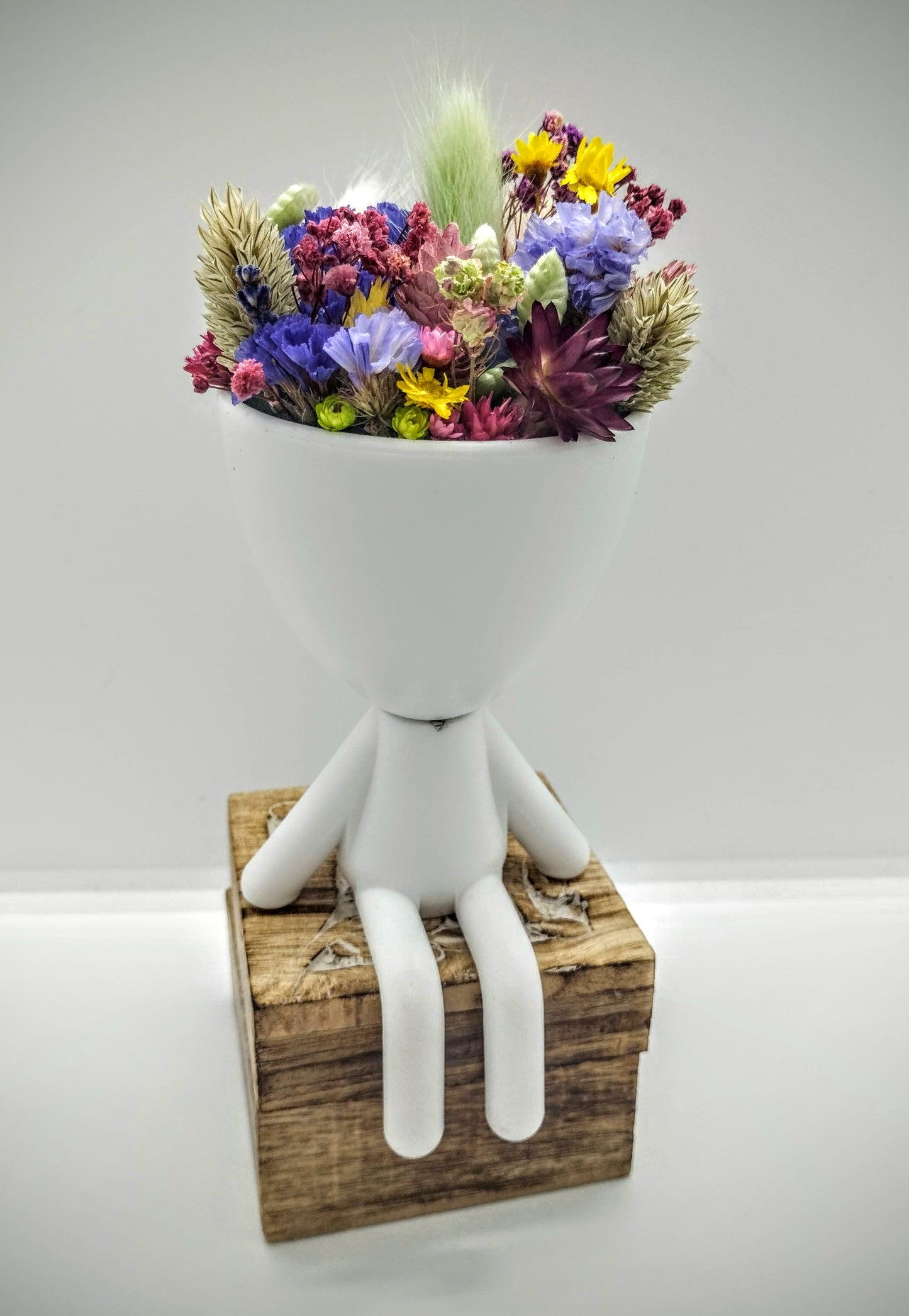 Plantenpotje mannetje met droogbloemen
