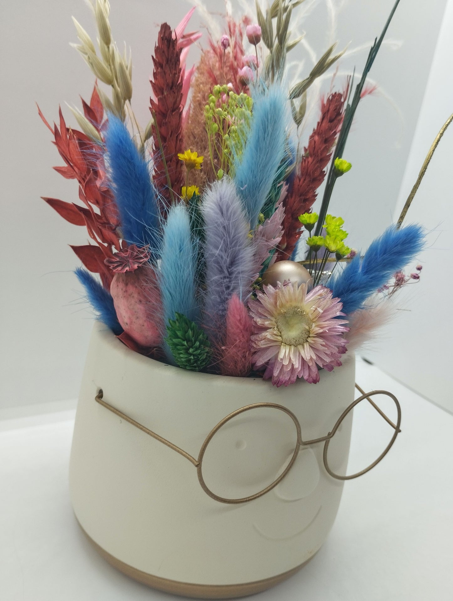 Plantenpotje met gezichtje & droogbloemetjes - Medium