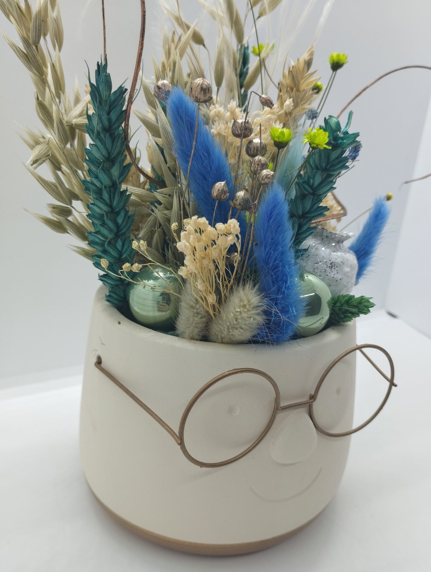 Plantenpotje met gezichtje & droogbloemetjes - Medium