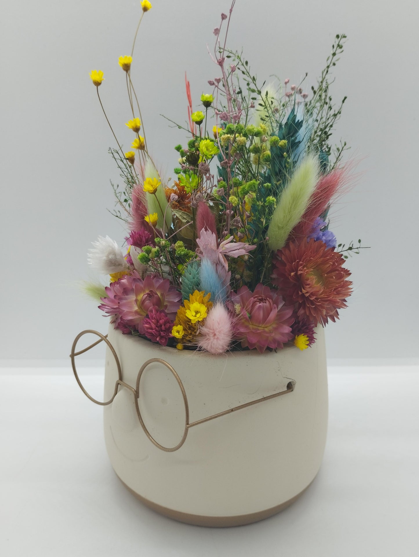 Plantenpotje met gezichtje & droogbloemetjes - Medium