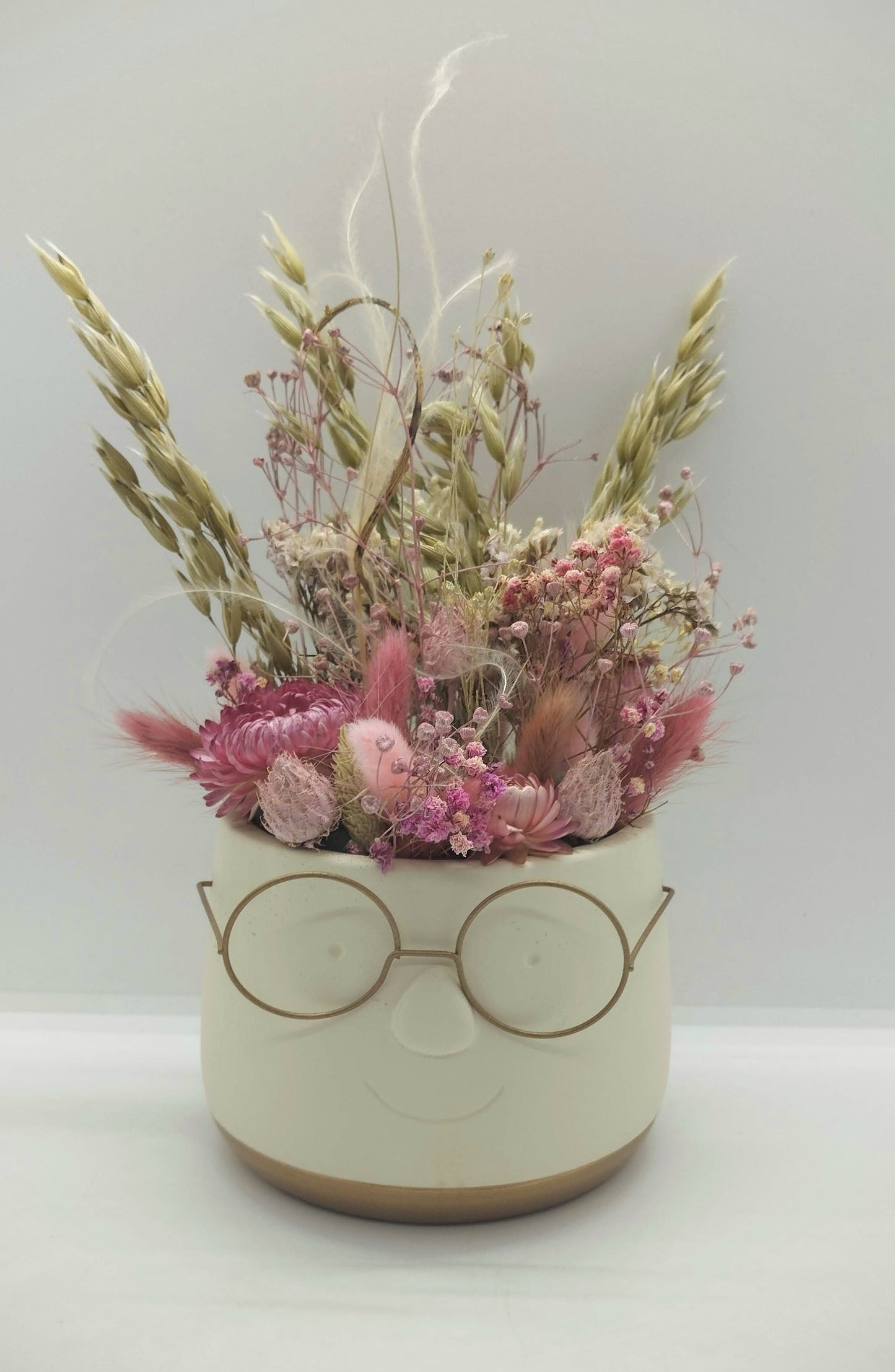 Plantenpotje met gezichtje & droogbloemetjes - Medium