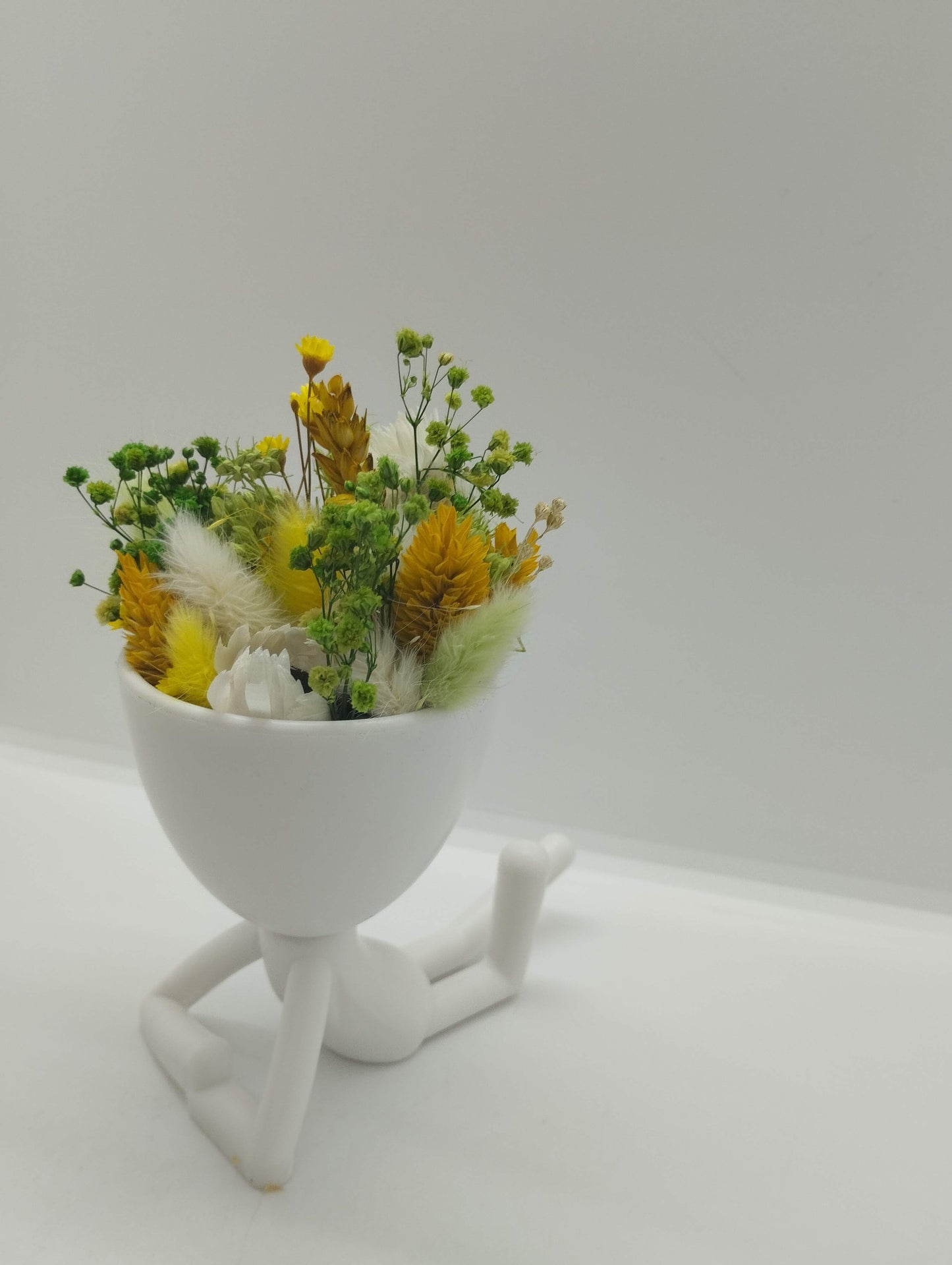 Plantenpotje mannetje met droogbloemen