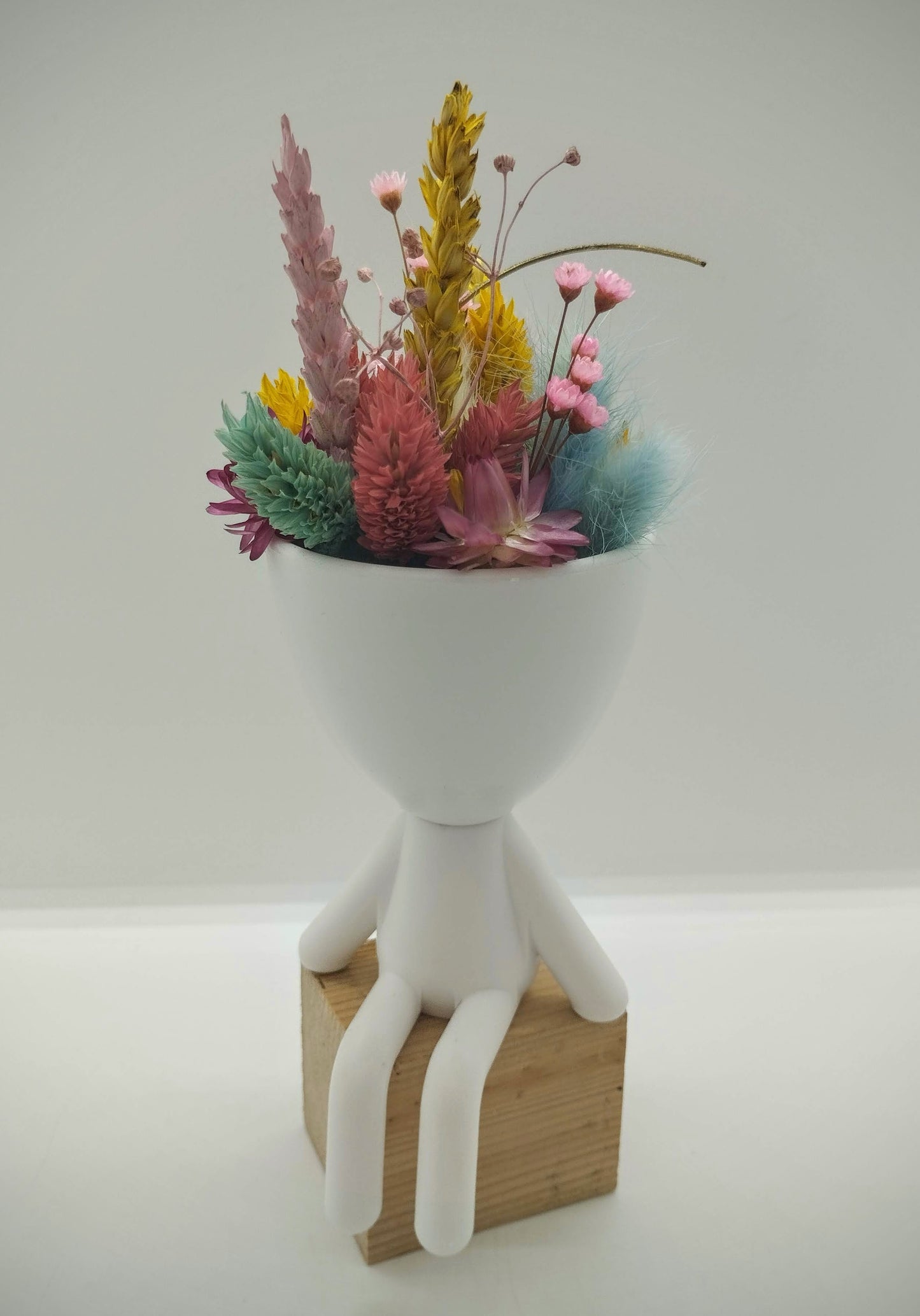 Plantenpotje mannetje met droogbloemen